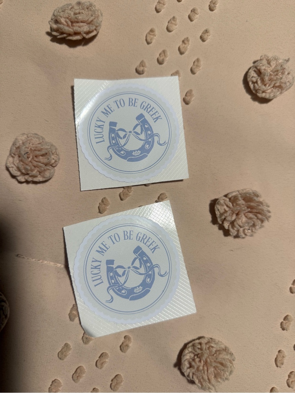 Lucky Me To Be Greek Sticker Set - Light Blue on White